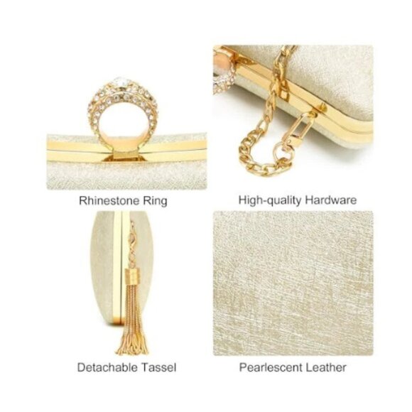 Clutch Purse Women Wedding Evening Handbag Formal Party Prom Bag, Golden Tone - Picture 3 of 7